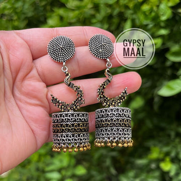 Ethnic Dual Tone Peacock Jhumkis